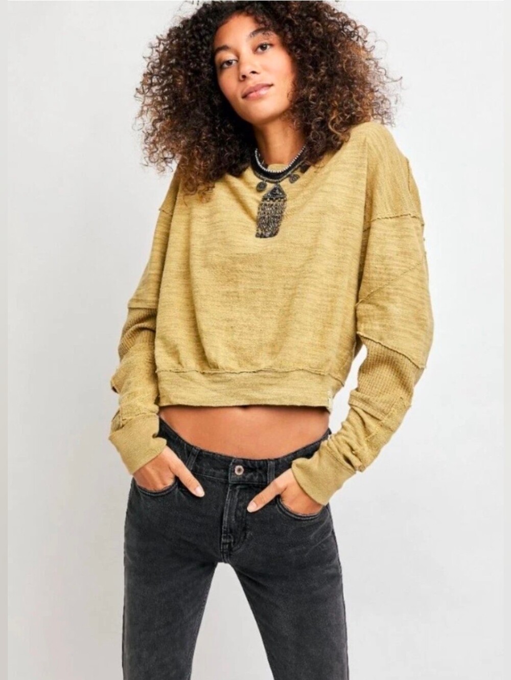 Free People We the Free 5 Star Pullover Sweatshirt Golden Palm